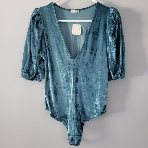 Free People Don't You Wish Bodysuit Deep Teal Size M - Picture 3 of 5